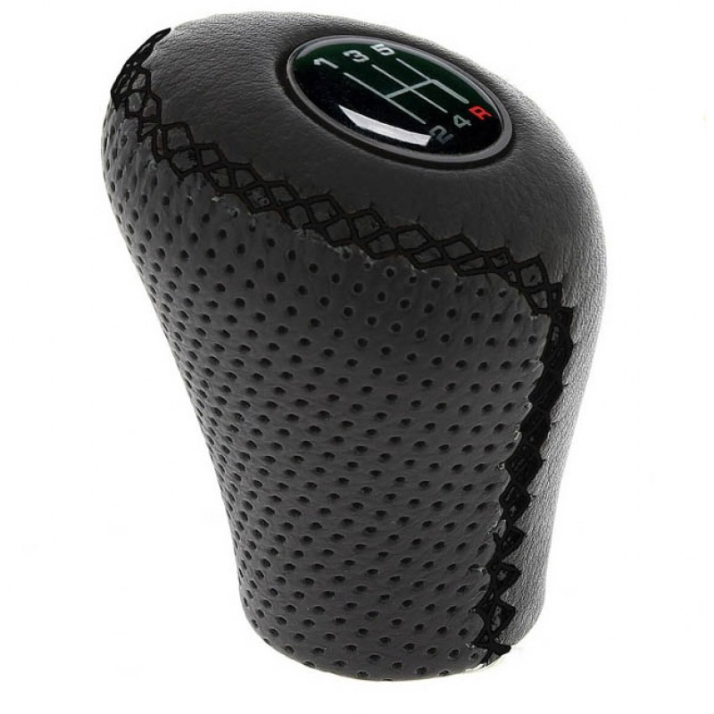 Πόμολο Λεβιέ Ταχυτήτων Universal Μαύρο Με Μαύρες Ραφές Τρυπητό Οβάλ Για Ανασηκώμενη Όπισθεν 37078