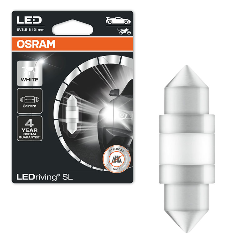 Λάμπα Led Σωληνωτή 29mm C5W SV8.5-8 12volt 1 watt 6000k Osram 6438DWΡ-01Β 1 Τεμάχιο