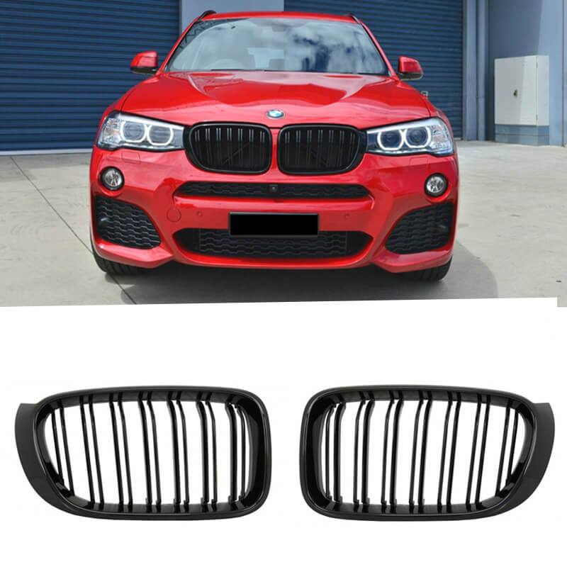 Καρδιές Μάσκας Για Bmw X3 F25 LCI 14-17 / X4 F26 14-17 M4 Look Με Διπλή Γρίλια Μαύρο Γυαλιστερό Με 7 Γρίλιες 2 Τεμάχια