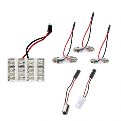 Led Πλαφονιέρας 12 Led 12volt Με 5 Αντάπτορες Λευκό 1 Τεμάχιο