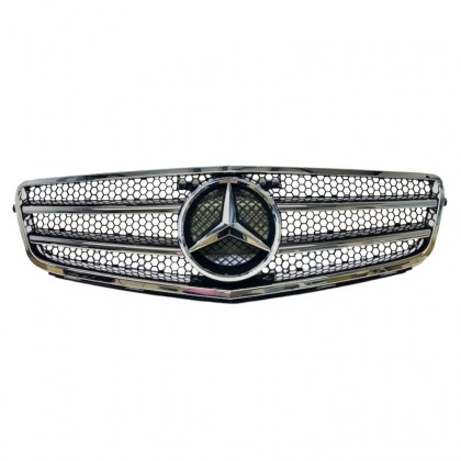 Μάσκα Για Mercedes-Benz C-Class W204 07-14 Amg C63 Look Με 2 Γρίλιες Μαύρο/Χρώμιο 1 Τεμάχιο