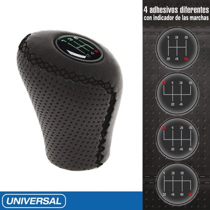 Πόμολο Λεβιέ Ταχυτήτων Universal Μαύρο Με Μαύρες Ραφές Τρυπητό Οβάλ Για Ανασηκώμενη Όπισθεν 37078