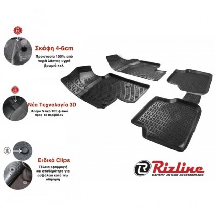 Πατάκια Σκαφάκια 3D Από Λάστιχο TPE Για Nissan Navara D40 2005-2014 Rizline 4 Τεμάχια Μαύρα