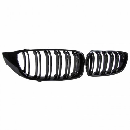 Καρδιές Μάσκας Για Bmw 4 F32 / F33 / F36 13-16 M4 Look Με Διπλή Γρίλια Μαύρο Γυαλιστερό 2 Τεμάχια