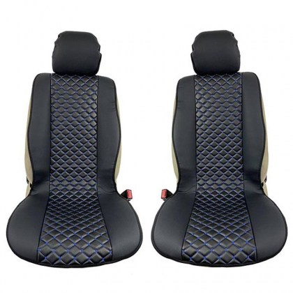 Πλατοκαθίσματα Μπροστινά Δερματίνη Royal Μαύρο Με Μπλε Ραφή 2 Τεμάχια