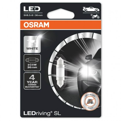 Λάμπα Led Σωληνωτή 36mm C5W SV8.5-8 12volt 0.6 watt 6000k Osram 6418DWP-01B 1 Τεμάχιο