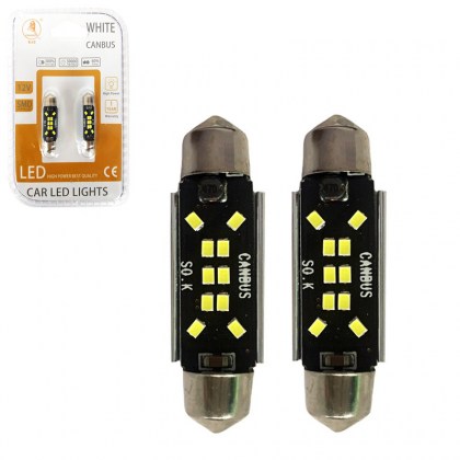 Λάμπες Led Σωληνωτές 41mm 10 Leds 12volt C5W Canbus Λευκό Φως Auto GS 600485 2 Τεμάχια
