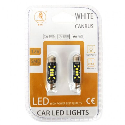 Λάμπες Led Σωληνωτές 41mm 10 Leds 12volt C5W Canbus Λευκό Φως Auto GS 600485 2 Τεμάχια