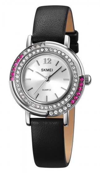 SKMEI γυναικείο ρολόι 1855SIBK, με δερμάτινο λουρί, 28mm, 3 ATM, ασημί