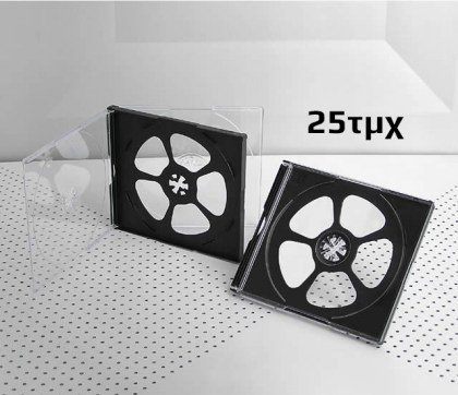 Πλαστική θήκη για 4 CD/DVD σε διάφανο/μαύρο χρώμα, 10.4mm, 25τμχ