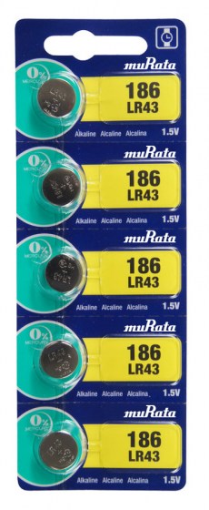 MURATA Αλκαλικές μπαταρίες ρολογιού LR43 MR-LR43, 1.5V, 5τμχ
