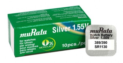 MURATA μπαταρία Silver Oxide για ρολόγια SR1130, 1.55V, No389/390, 10τμχ